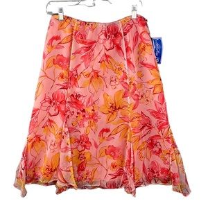 Vintage NWT LARUE 39 100% Silk Skirt. Pink, Yellow Floral. Size 16